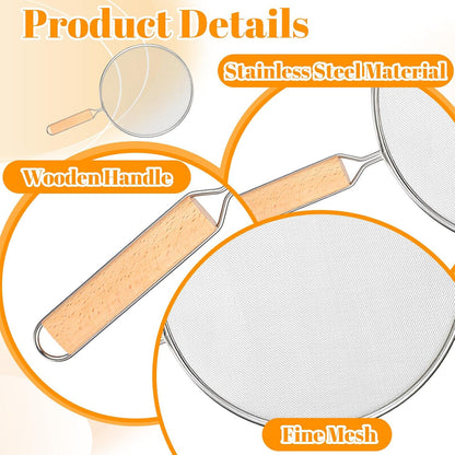 8.3Inch Grease Splatter Screen, Stainless Steel Grease Splatters Guard with Wood Handle Hot Oil Splash Protector Splatter Screen for Frying Pan Kitchen Cooking Gadgets Supplies