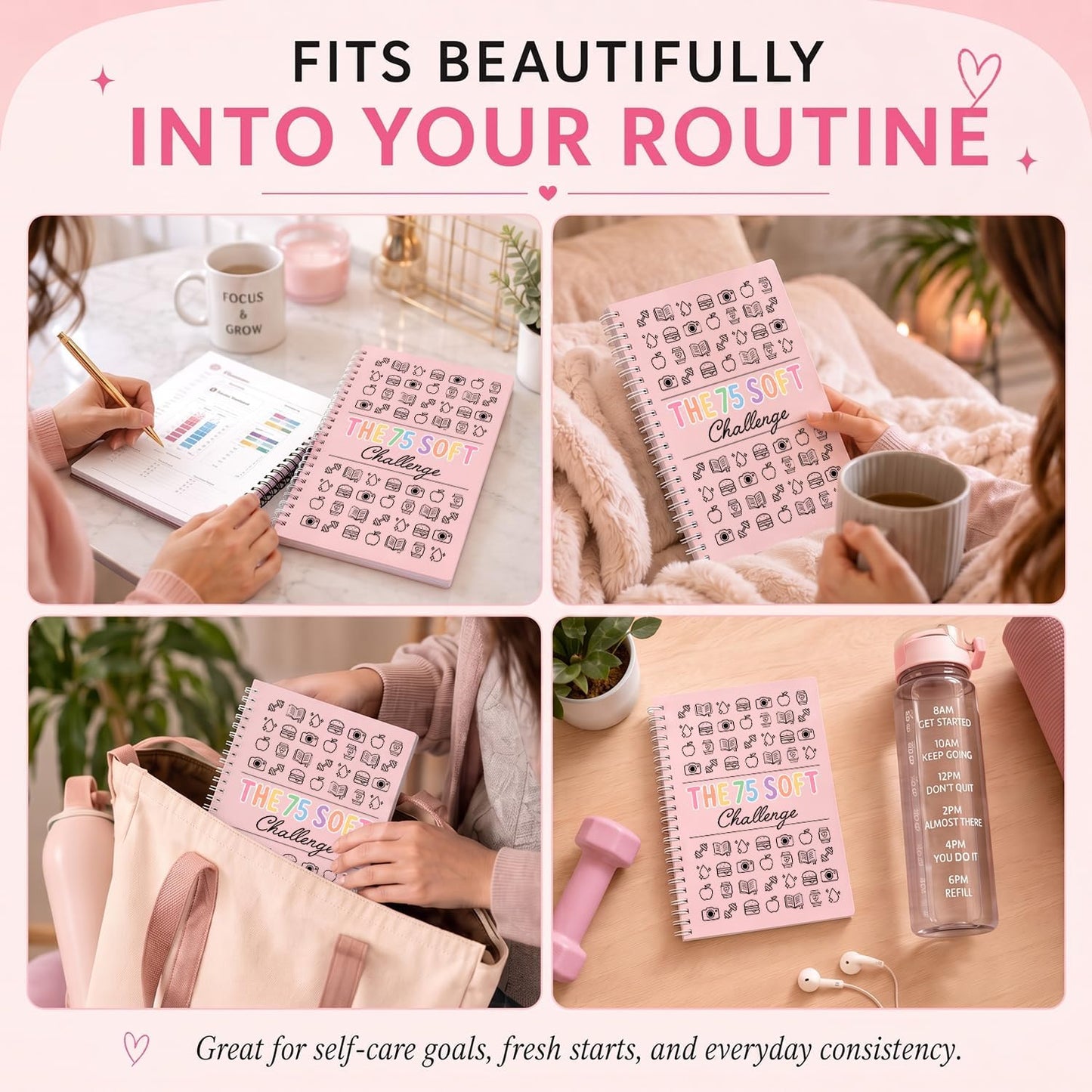 75 Soft Challenge Journal for Women | Daily Habit Tracker A5 Spiral 75-Day Habit Tracker Planner, 106-Page Full-Color Daily Logs, Weekly Reviews, Meal Water Workout Reading Tracker