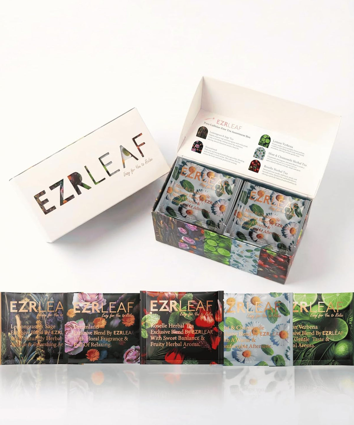 EZR LEAF Pura Herbal Tea Sampler - 22ct Caffeine-Free Tea Variety Gift Set