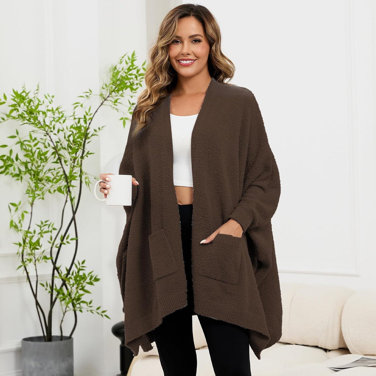 Wearable Blanket Sherpa Poncho Unique Office Work Warm Cozy Shawl TV Throw Blankets, Plush Cape Wrap for Adults