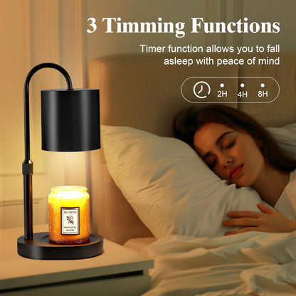 Dreamholder Electric Candle Warmer Lamp with Timer & Dimmer, Adjustable Height Wax Melt Warmer for Jar Candles, Wood Base Candle Melter, Floral Home Decor Gifts for Women, Mom, Natural Wood