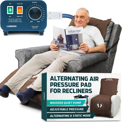 Lunderg Alternating Air Pressure Pad for Recliner Chair with Quiet Pump | Pressure Relief Cushion for Recliner - Bed Sore Prevention - Medical Grade Mattress Pad & Coffee Cover - For Home or Hospital