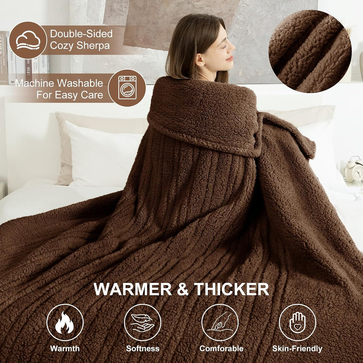 Heated Throw Blanket 50"X60", Soft Sherpa, 4 hrs Auto Shut Off