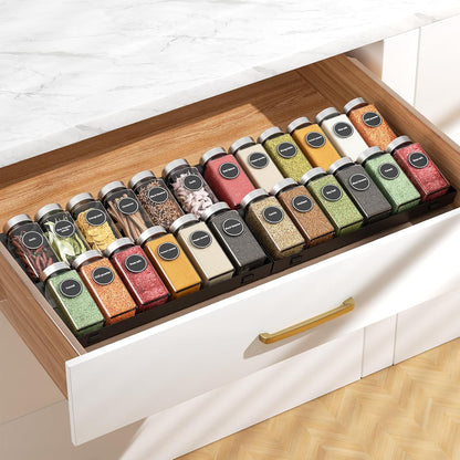 RCHYFEED 4 Pack Spice Drawer Organizer (Need 3.5" Deep Drawer) | Non-Slip Drawer Spice Rack Free Combination, Adjustable Spice Rack Drawer Insert, Spice Organization for Drawer