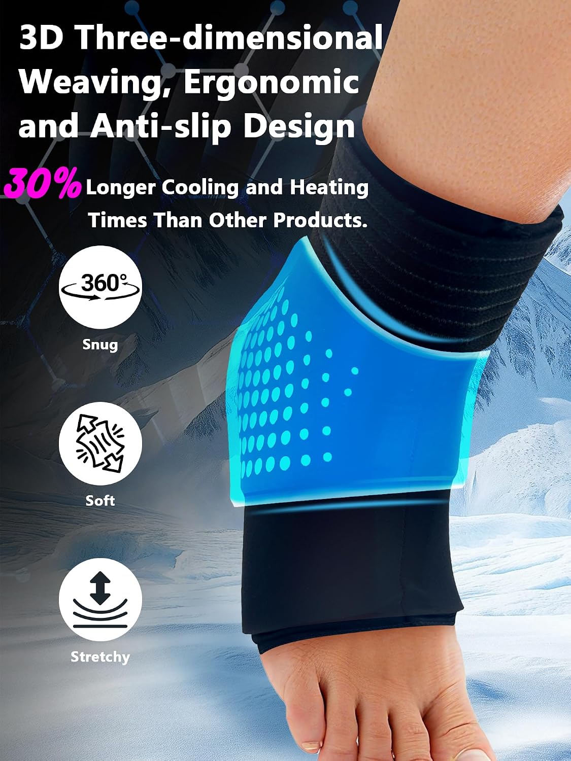 Ankle Ice Pack Wrap,Flexible Cold Therapy for Foot Pain Relief | gel,3D full-coverage,cool ice-silk fabric,dual hot & cold compress,flexible when frozen,leak-proof,ideas for swelling,sprains