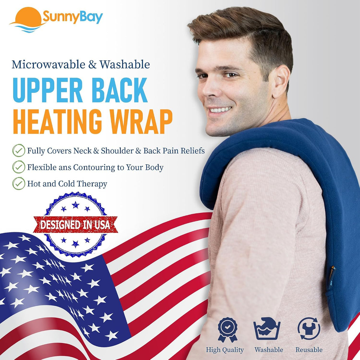 SunnyBay Weighted Heating Pad, Shoulder and Upper Back Wrap, Large, Navy