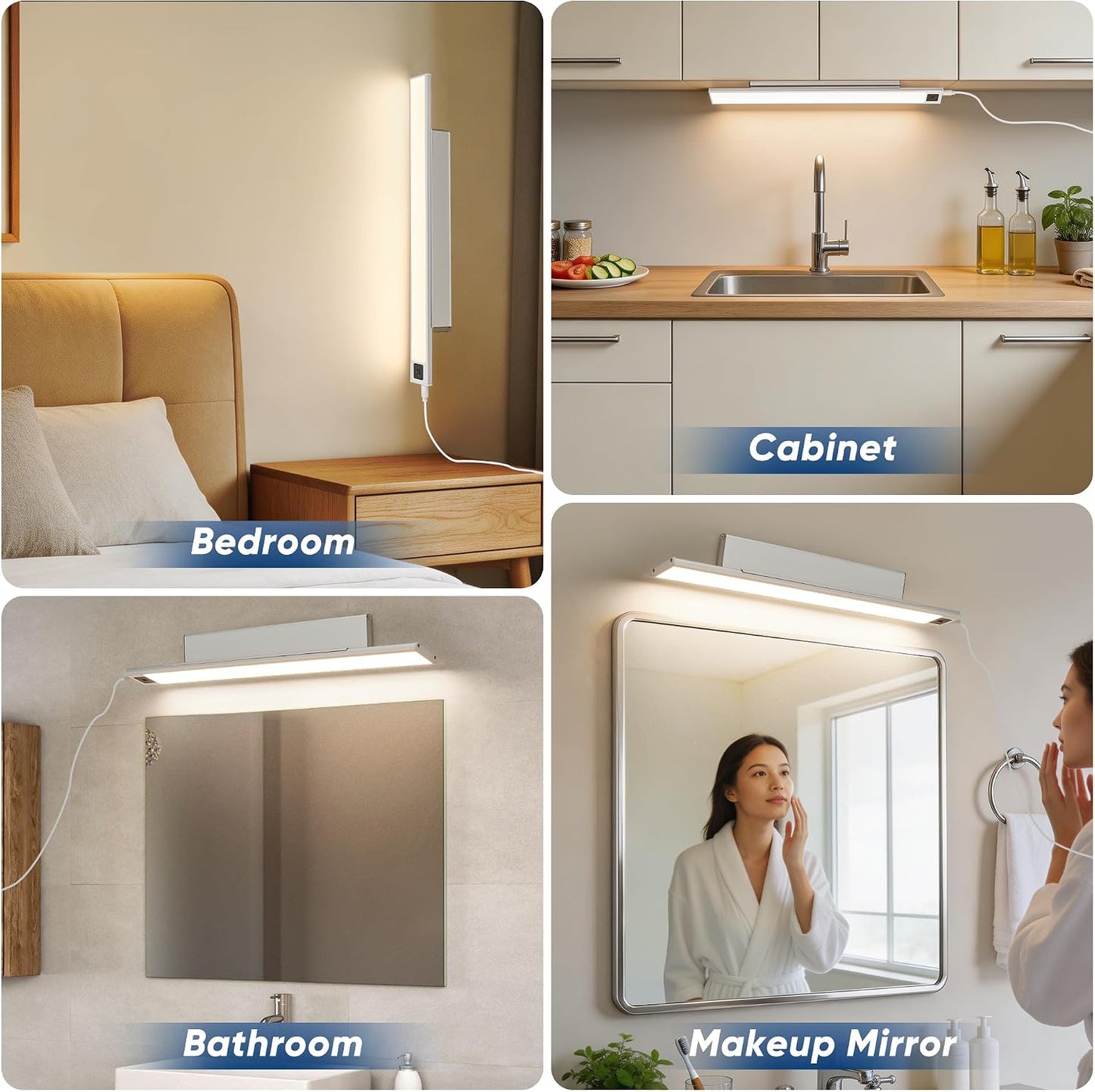 HEYAN 16inch Under Cabinet Lighting, Wall-Mounted Study Lights | 3 Color Temps&Dimmable Hand Sweep Sensor, 90° Rotatable ,Non-Rechargeable, Magnetic Under Closet Lights for Reading,Work