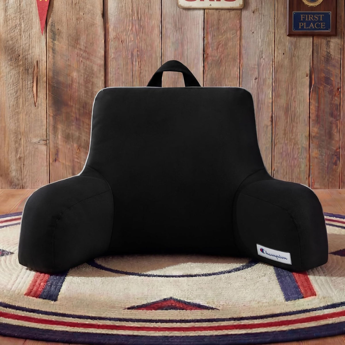 Champion Faux Wool Bedrest Pillow, 100% Polyester Cover and Fill, Spot Clean Only, Navy Blue, 29" x 24.5" x 10.5"