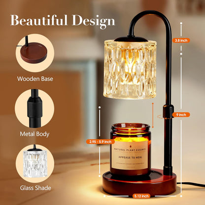 Briever Dimmable Candle Warmer Lamp with Timer, Height Adjustable Electric Candle Wax Warmer, Christmas Birthday Gifts for Women Mom, House Warming Gifts New Home Room Decor, Black Solid Wood Base