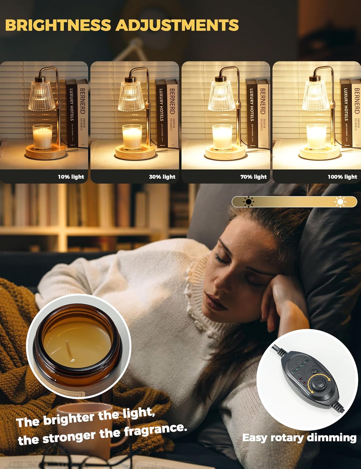 Silver Gray Candle Warmer Lamp with 24h Cycle Timer, Dimmable Wax Warmer