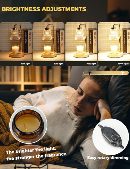 Silver Gray Candle Warmer Lamp with 24h Cycle Timer, Dimmable Wax Warmer