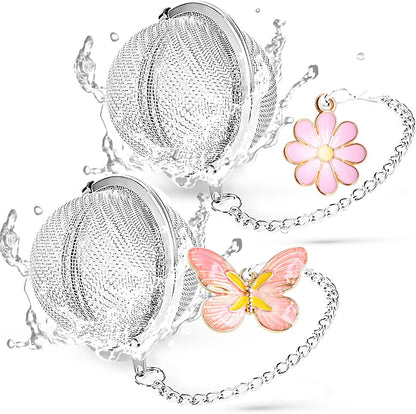 Stainless Steel Tea Infusers, Set of 2 TeaSanavie Tea Strainer Tea Ball with Honeybee & Flower Charms for Loose Leaf Tea