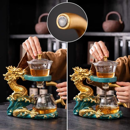 Glass Kungfu Teapot Set Tea maker with Infuser Semi Automatic Tea Set with 6 Small Cups (Red)