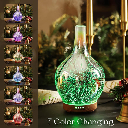 Porseme 150ml Essential Oil Diffuser Glass Color Changing Aroma Air Diffusers Aromatherapy Ultrasonic Cool Mist Humidifier 6 Running Hours Waterless Auto-Off for Sleeping, Yoga, Office, Spa (Ink)