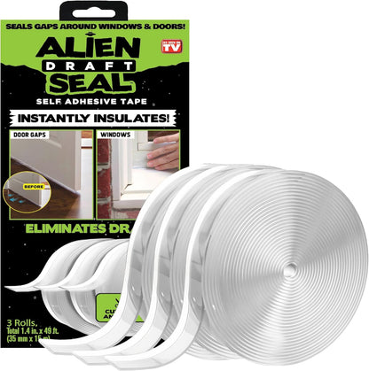 Alien Draft Insulation Tape Transparent Silicone Weather Stripping Door Seal Strip and Under Door Draft Stopper for Windows and Door Bottoms As Seen On TV (20 Feet - 2 Rolls)