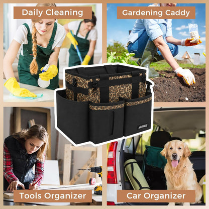 SCAVATA Compact Wearable Cleaning Caddy with Handle & Shoulder Straps | Small Cleaning Supplies Organizer, Under Sink & Car Cleaning Tools Storage Bag for Housekeepers Cleaners, Black