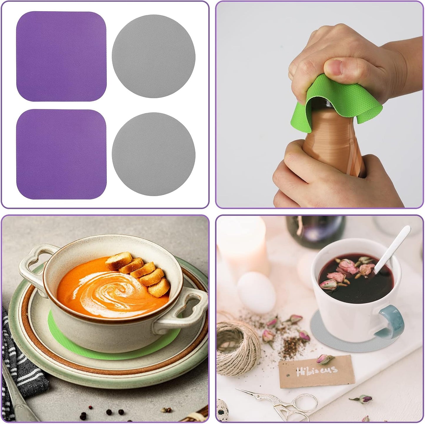 LUTER 4pcs Jar Opener Gripper Pad for Seniors with Weak Hands, Rubber | Multi-function Silicone Bottle Opener Lid Cap Rubber Gripper Pads Kitchen Coasters Gadgets, Light Blue, Green