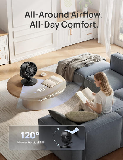 DREO Fan for Bedroom, 13-Inch Oscillating Table Air Circulator Fan for Whole Room, 120° Tilt Adjustment, 25dB Ultra-Quiet, 75ft Powerful Airflow, 4 Speeds Desk Fans with Remote for Home, Office