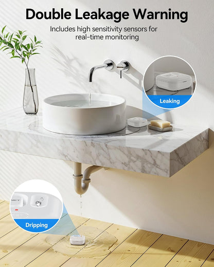 TECKNET Wi-Fi Water Leak Detector Kit, 120dB Smart Water Sensor with APP Push and Sound Alarm, Water Alarm Leak Detector for Home Kitchen Bathroom Basement (5 Sensors + 1 Gateway, Batteries Included)