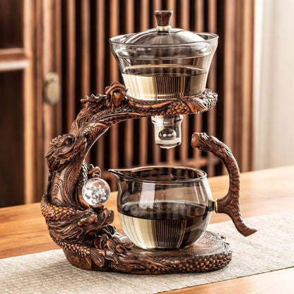 Glass Teapot Set with Infuser Semi Automatic Dragon Tea Set (Blue golden teapot)