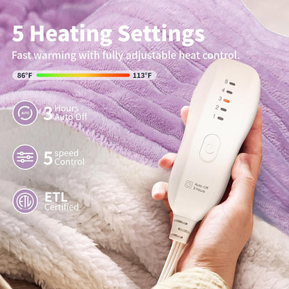 Texciting Heated Blanket 50X60,Soft Electric Blanket,ETL Certified,Grey | Heating Levels,Auto-Off Function,Heated Throw Blanket for Bed,Machine Washable,Gifts for Woman