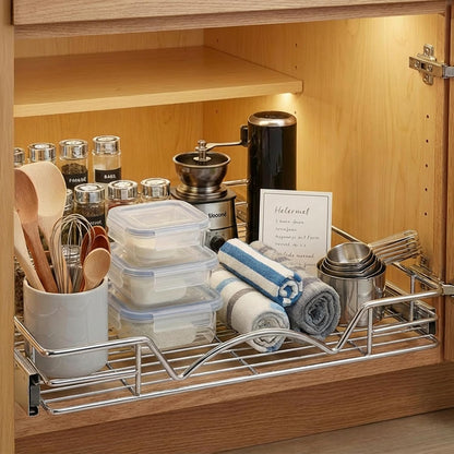 HOLDN’ STORAGE Pull Out Cabinet Organizer, 14”W x 21”D Cabinet Drawer | Heavy-Duty Caddy, Lifetime Limited Warranty, Steel Metal Cabinet Drawers, Chrome, Requires At Least 15-1/4” Cabinet Opening