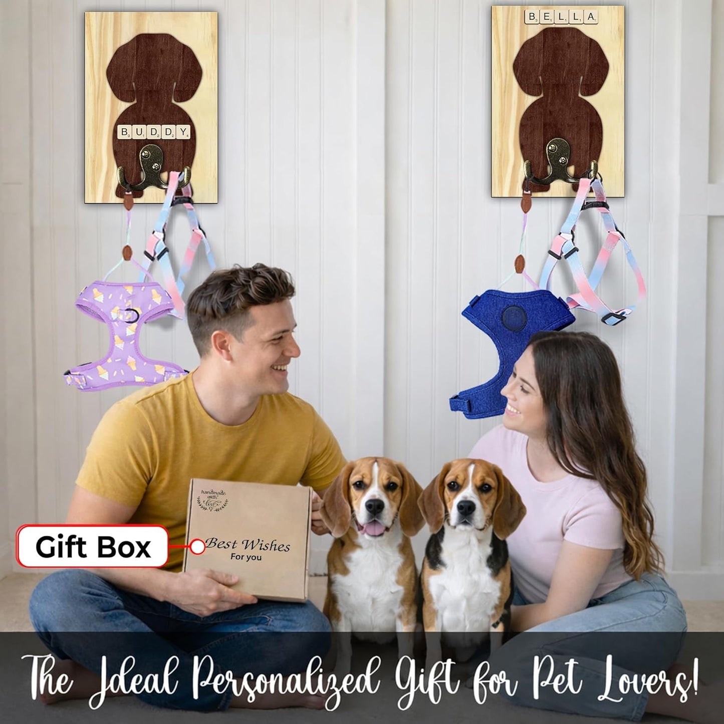 Dog Leash Holder Wall Mount, Pet Harness Hanger with Scrabble Letters, Dog Collar Organizer for Entryway, Memorial Cat Leash Holder for Wall, Pet Loss Gifts, Keepsake, Home Decor PF212-NAT
