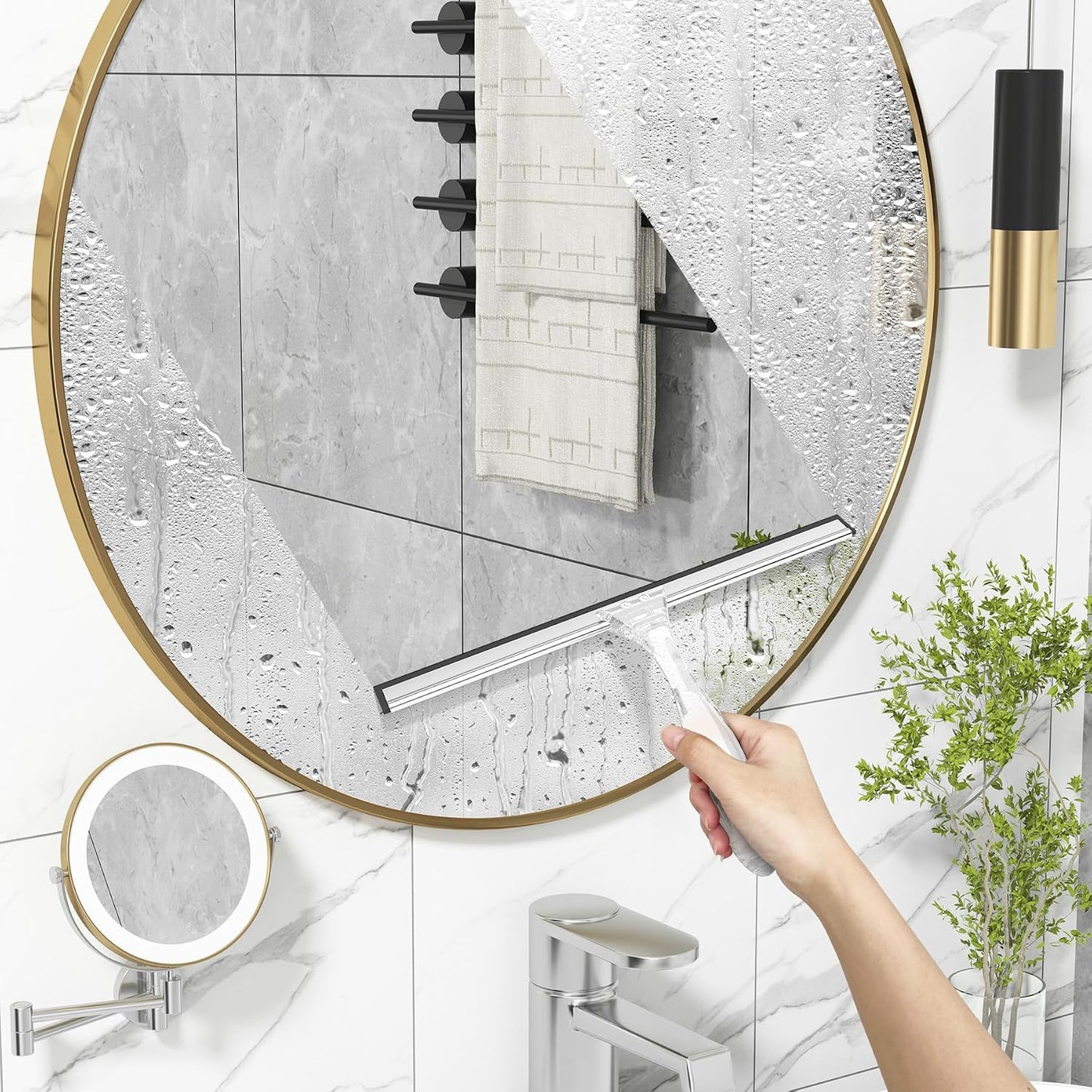 AmazerBath Squeegee for Shower Glass Door, All-Purpose Squeegee with Hook for Shower Doors, Windows, Mirrors, Tiles and Car Glass, 10 Inches