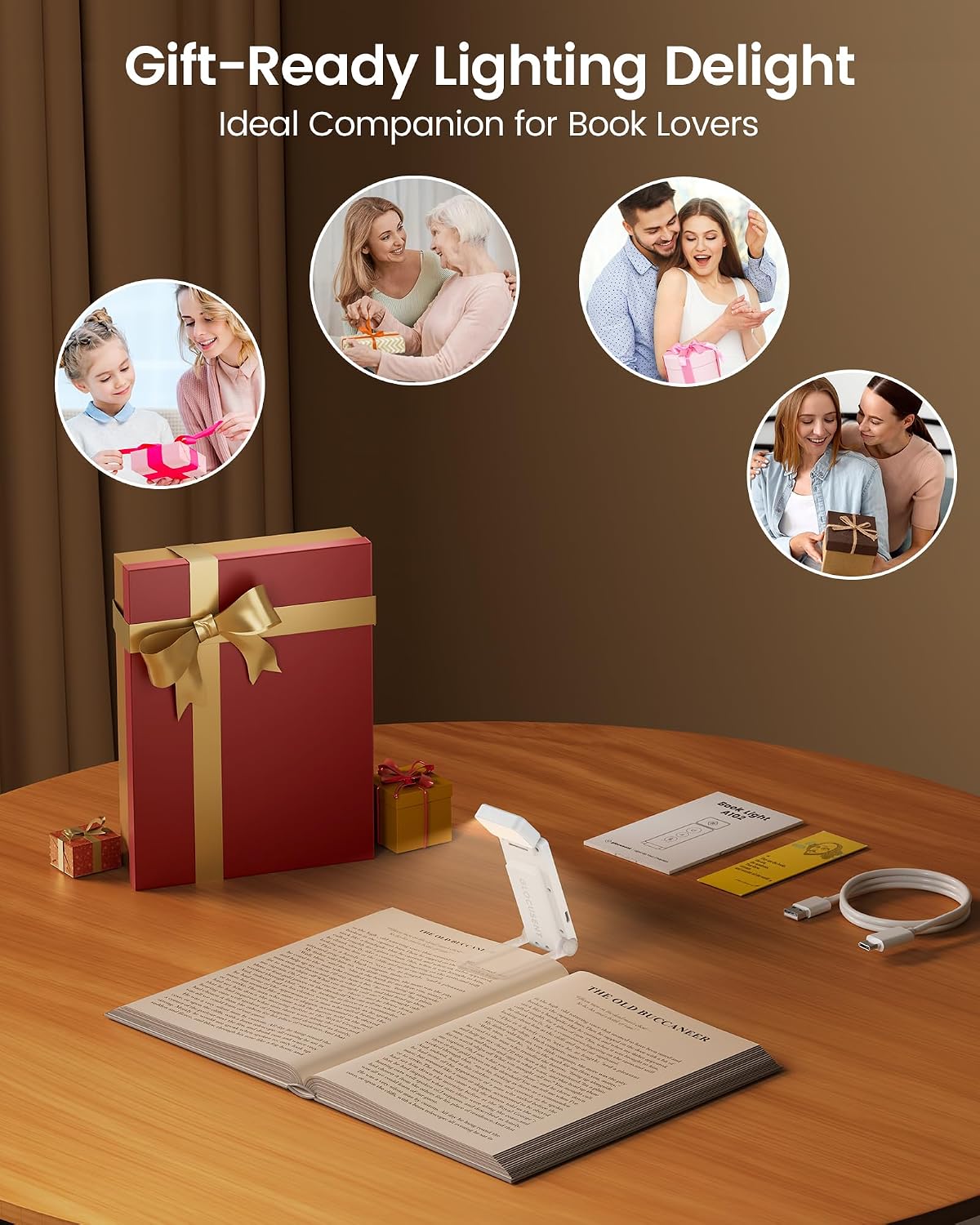 Glocusent Book Light for Night Reading, 12 LED Rechargeable Lamp
