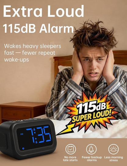 AuroraCalm Extra Loud Alarm Clock: 115dB On-Time Wake-Up