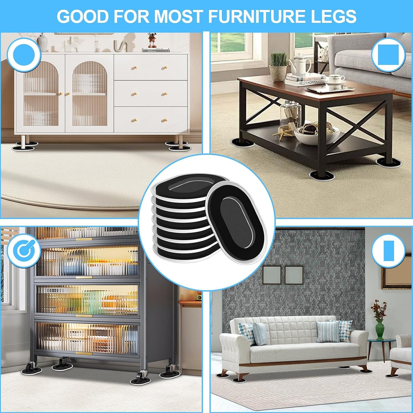 New Upgrade Furniture Sliders: Multi-Surface 3-in-1 Furniture Movers Slider | Heavy Moving Pads with 8PCS 4.3" Carpet Sliders + 4PCS Hard Floor Socks + 1 Lifter - Protect Floor and Easily Move Furniture
