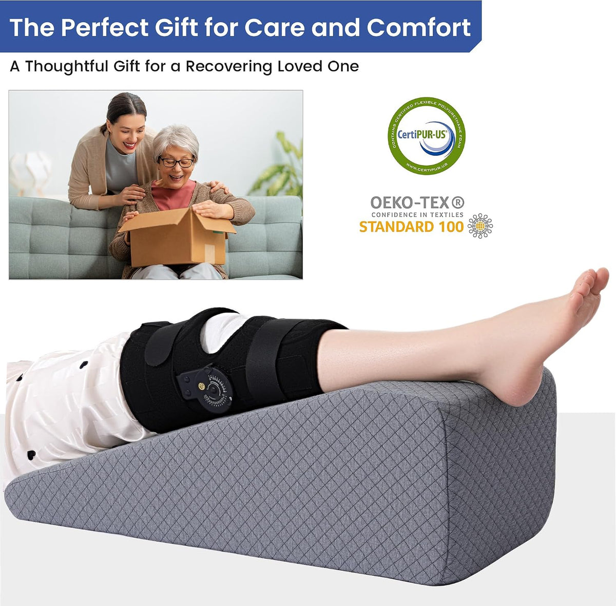 HOMBYS Leg Elevation Pillow for After Surgery, Knee Replacement & Recover, Wedge Pillow for Knee, Hip, Ankle Support, Home Recovery Equipment (Grey, 27in×11.6in×9in)