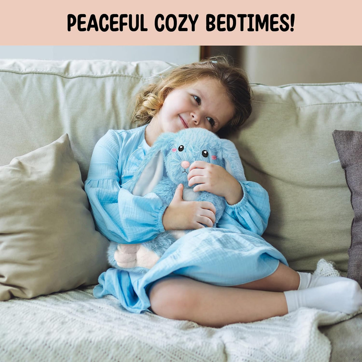 Bunny Microwavable & Weighted Stuffed Animals - 1.5 Lbs Unscented Heating Pad for Period Cramps Pain Relief and Anxiety, Cute Bunny Plush Toys Gifts for Women Girls Adults and Kids by Happy Fuel