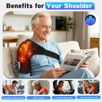 Cordless Shoulder Heating Pad with Massage for Pain Relief Deep Tissue | Enlarged Shoulder Massager, 5 Temperature and 3 Timer Settings, 5 Massage Modes Heated Shoulder Wrap for Women and men