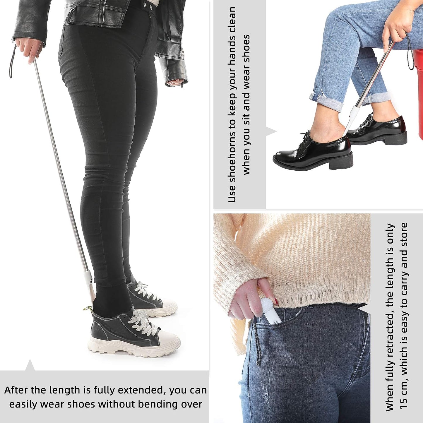 Fanwer Shoe Horn 36.2“Shoe Horn Long Handle Foldable Shoe Horn Travel for Seniors Pregnant Back Pain