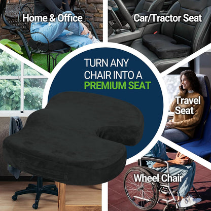 Season Guard Gel Memory Foam Seat Cushion for Tailbone Pain Relief, Black