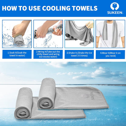 Sukeen 4 Pack Cooling Towels (40"x12") for Neck and Face Instant Cooling | Stay Cool in Hot Weather,Versatility,Soft,Breathable,Durability for Sports,Outdoor activities,Summer works in heat