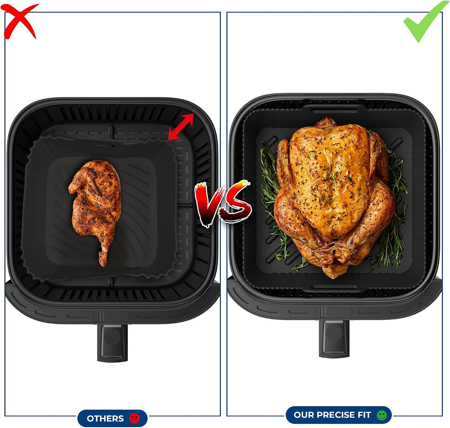 Premium 8.3inch Square Air Fryer Silicone Liners for 6Qt Coosri Air Fryer | 0.1inch Liner Thickness & 0.3mm high Silicone Lines on Base | Dishwasher Safe |