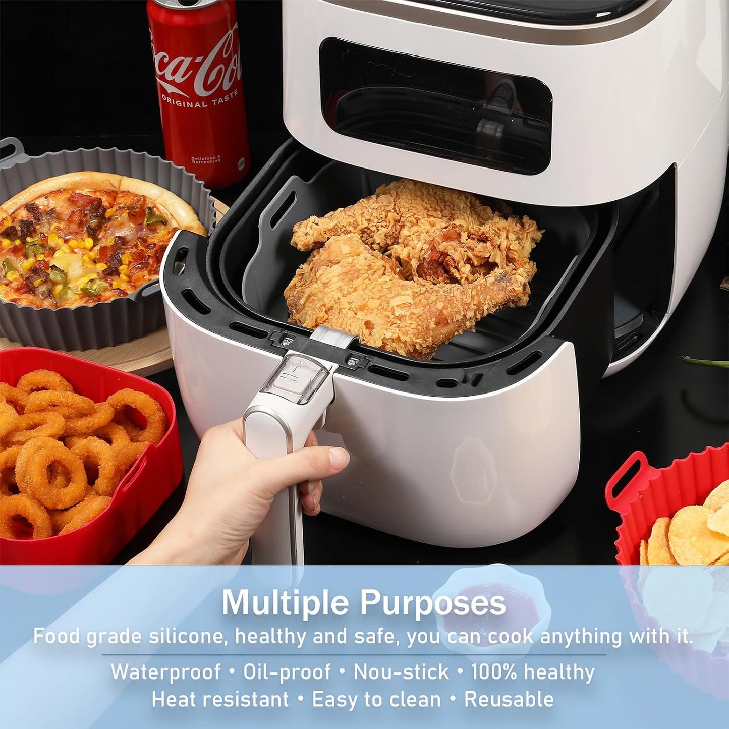 Silicone Air Fryer Liners Square,Pot 2Pcs 7.5inch Reusable Air Fryer Basket | Foopama Fit 3-6qt Reusable Non-Stick Silicone Liners Air Fryer Accessories for Air Fryer Inserts Oven Baking Tray Microwave