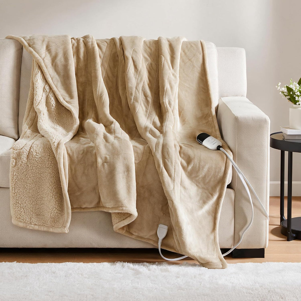 Beautyrest Reversible Heated Throw - Plush Sherpa Heating Blanket, Grey