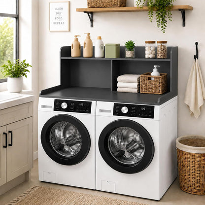 Royxen Washer Dryer Countertop with Extra Tall Shelf, 19" Height Washer and Dryer Topper, Laundry Countertop with Non-Slip Pads, Universal Fit for Laundry Room Organization, Walnut