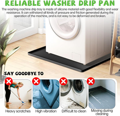 Washing Machine Drain Pan, 27x27 Inch Silicone Mat with Raised Edge | Waterproof Leak Protector Tray for Under Washer and Dryer, Anti-Slip and Foldable Laundry Room Mat