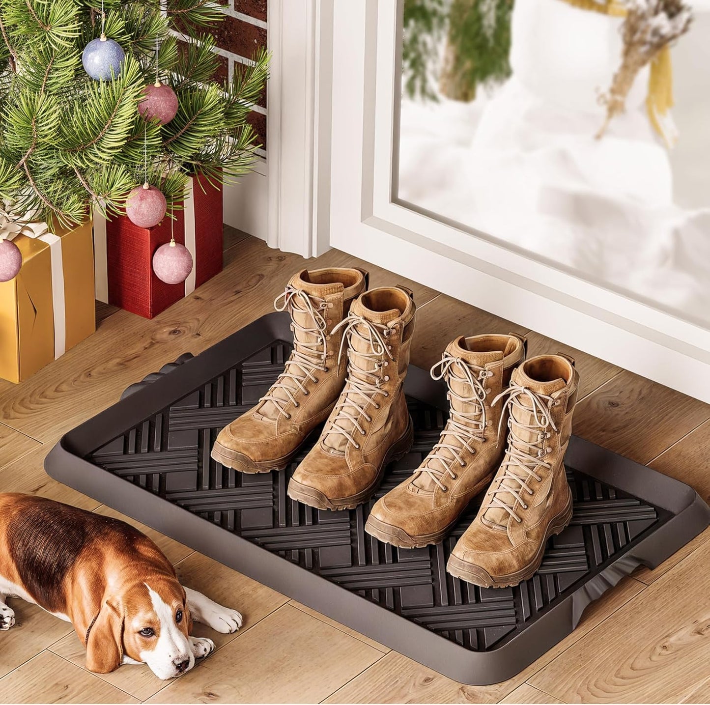 Rubber Boot Tray, Shoe Trays for Entryway, Versatile Boot Mat Tray with Raised Edge, 27.5"x16" Rubber Mat for Shoe Organizer Indoor/Outdoor Use