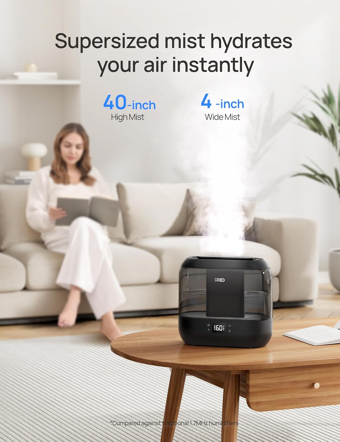 DREO Smart Humidifiers for Bedroom, 4L Cool Mist Humidifier | Top Fill, Quiet Sleep 28 dB, 36H Runtime for large room, Touch/APP/Voice Control, Nightlight, ideal for Baby, Plants, Nursery