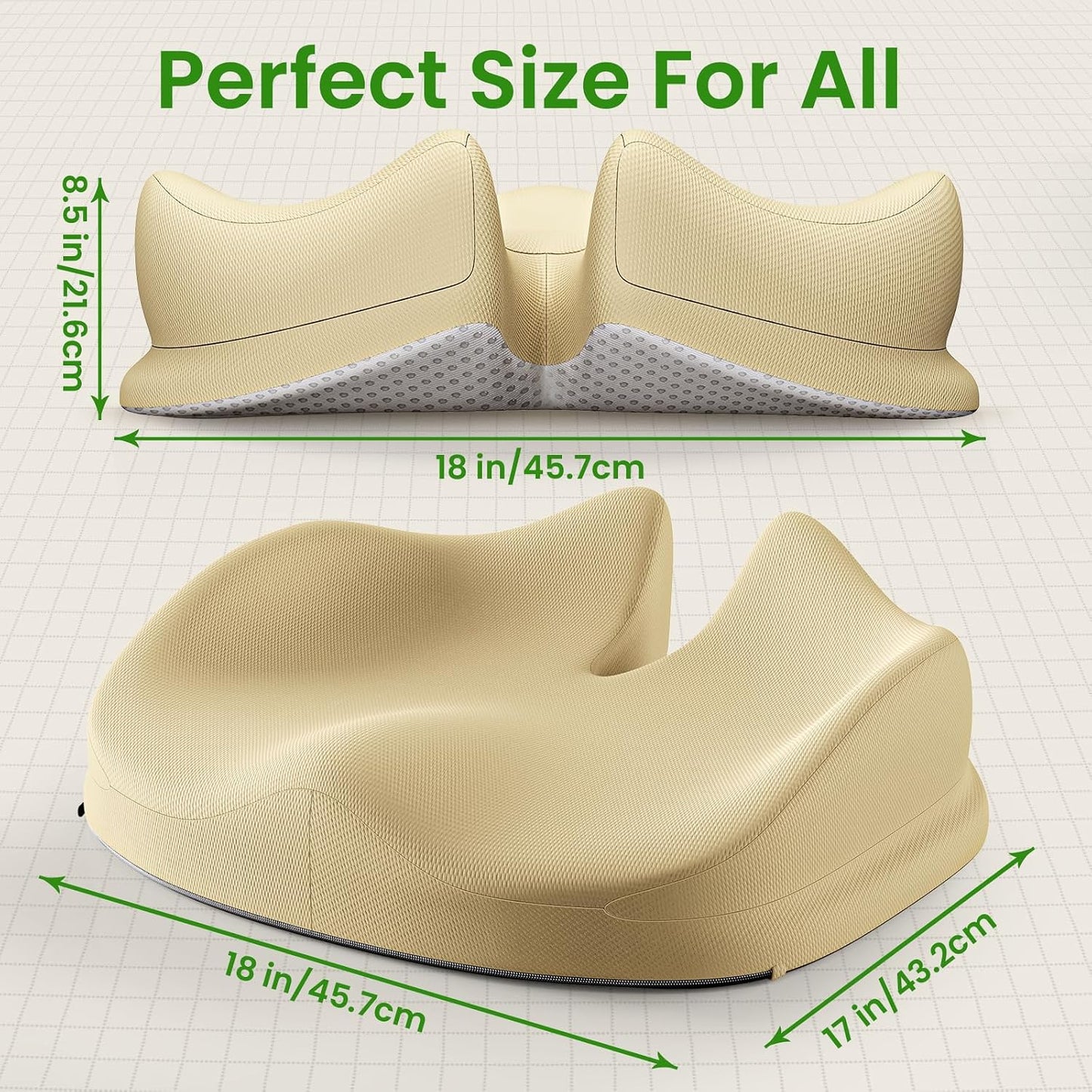 Benazcap Memory Foam Seat Cushion, Ergonomic Office Chair Cushion | Memory foam cushion relieves pressure and supports tailbone comfort for office chairs, cars, wheelchairs and home use.