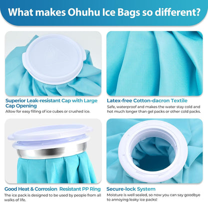 Ice Bags for Injuries Reusable: Ohuhu 3 Packs Ice Cold Packs with 2 Wrap Ice Bag Hot Water Hot & Cold Therapy Pain Relief for Knee Leg Injury No-Leak Waterproof Ice Bags 3 Sizes 6"/9"/11", Light Blue