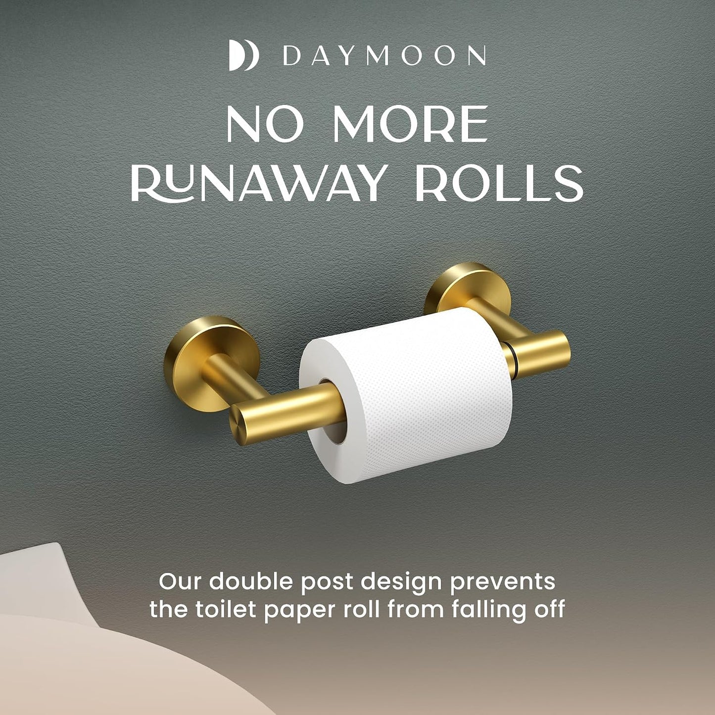 Day Moon™ - Toilet Paper Holder with Shelf - Modern Roll Holder for Bathroom - 1 Pack - Wall Mount - with Storage, Gold