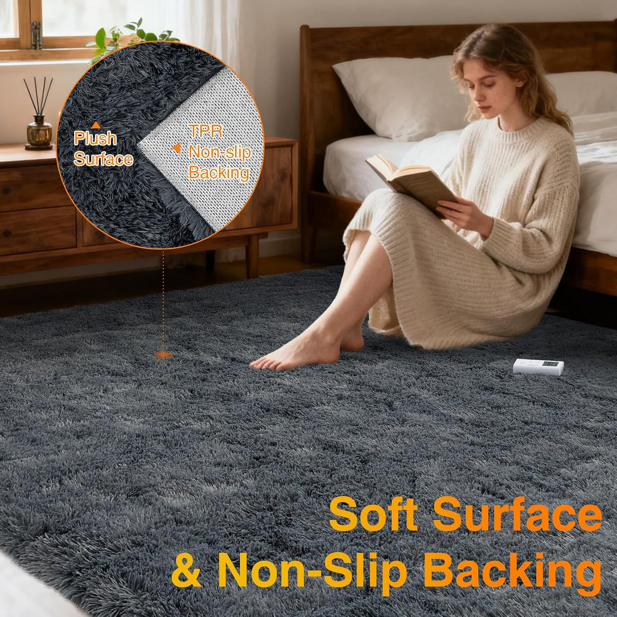 4x6 ft Electric Heated Floor Mat, Soft Plush Foot Warmer Area Rug, Grey