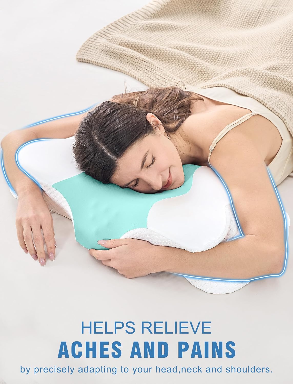 DISSA Cervical Neck Pillow for Side Sleepers Ergonomic Contour Memory Foam Pillow with Adjustable Orthopedic Neck Support for Pain Relief - Gift for Christmas & Birthdays