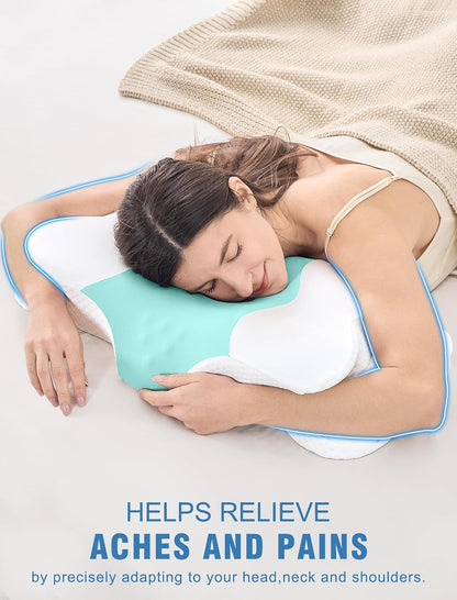 DISSA Cervical Neck Pillow for Side Sleepers Ergonomic Contour Memory Foam Pillow with Adjustable Orthopedic Neck Support for Pain Relief - Gift for Christmas & Birthdays